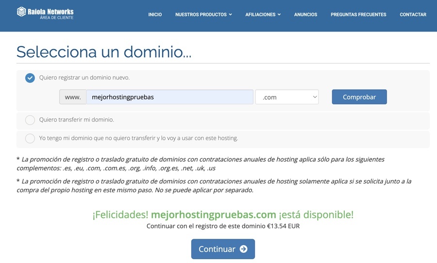 Registrar dominio gratis Raiola Networks