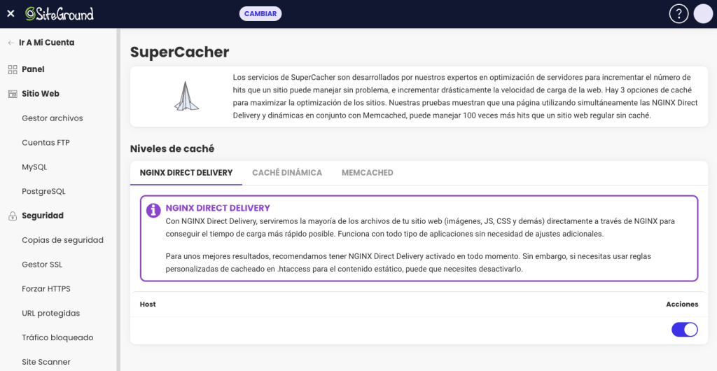 Caché de SiteGround